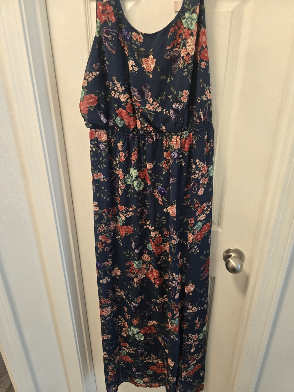Womens Navy Floral Maxi Dress